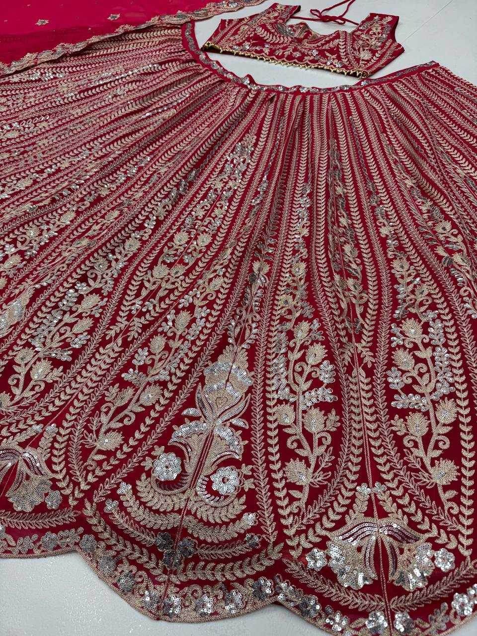 Faux Georgette Designer Embroidered Lehenga - MYLUXURY LANE ENTERPRISE